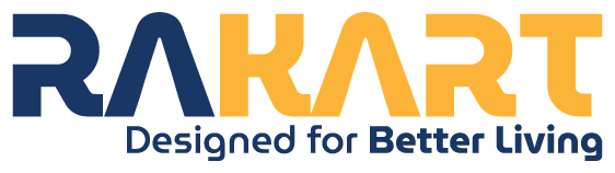 Rakart logo with blue and orange text and 'Designed for Better Living' tagline.