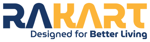 Rakart logo with blue and orange text and 'Designed for Better Living' tagline.